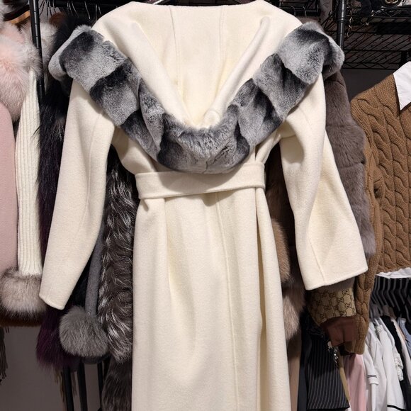 Jackets & Coats | Luxury Cream 10 Wool Coat W Real Gray Rabbit Fur Trim ...